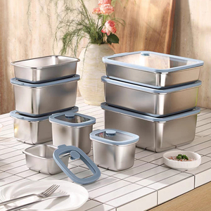 Kore paslanmaz çelik öğle yemeği kutusu istiflenebilir cam kapak çocuklar için Bento kutusu aperatif gıda konteyner kullanımlık öğle yemeği kutusu seyahat ve çalışma - Product Image 1