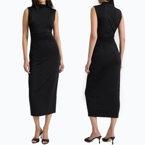 Vestido Midi Elegante de Primavera para Mujer, Vestido Básico Ajustado con Cuello Simulado y Sin Mangas, con Fruncido - Product Image 6