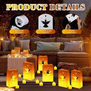 Blanco Navidad boda decoración linterna <span class=keywords><strong>bolsas</strong></span> <span class=keywords><strong>papel</strong></span> Kraft Ángel diseño resistente al fuego luminarias <span class=keywords><strong>bolsas</strong></span> para decoraciones navideñas - Product Image 4