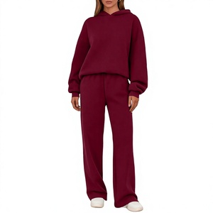 Women's 2 Piece 100% Cotton Anti-Wrinkle Streetwear for Sweatsuit Sets Oversized Hoodie Sweatshirt Wide Leg Sweat Pant - Product Image 2