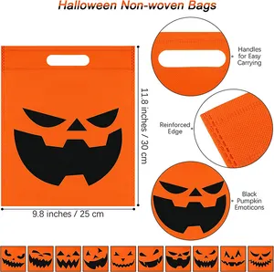 Reusable Halloween D Cut Non-Woven Bags Coated Color Printing Pumpkin Candy Non Woven Shopping Bag