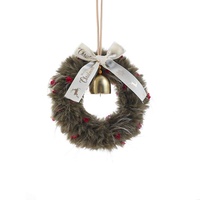 Nouvelle Décoration de Couronne de Noël en Plastique et Peluche avec Ruban, Nœud et Clochette, Style Coréen/Européen, pour Affichage Suspendu à la Fenêtre