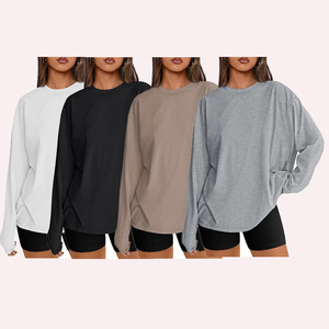 T-<span class=keywords><strong>shirt</strong></span> ample à col rond en coton et <span class=keywords><strong>soie</strong></span> de lait pour <span class=keywords><strong>femme</strong></span>, 200g, manches longues tombantes, style personnalisé, idéal pour superposer - Product Image 2