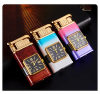 Briquet de montre torche Butane multifonctionnel de luxe bleu flamme coupe-vent métal bois Jet briquet cigarettes fume imprimé au Laser