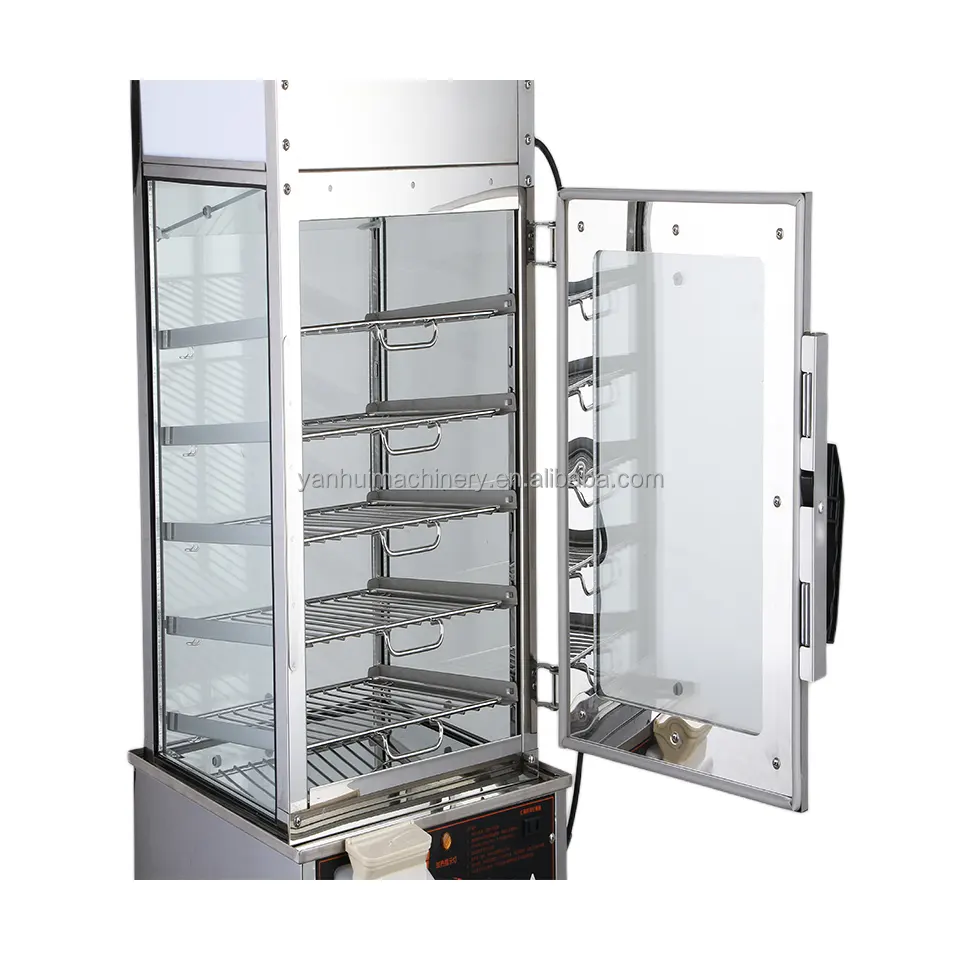 Vitrine de exposição de alimentos com porta de vidro para loja de conveniência, aquecedor elétrico de alimentos a vapor