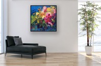 Art mural encadré floral abstrait, peinture à l'huile texturée 3D abstraite faite à la main, décoration de salon, roses roses, peintures décoratives sur toile
