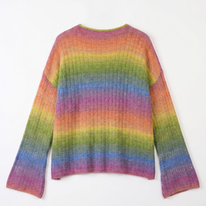 Wholesale <strong>Women's</strong> Rainbow Striped Sequin Sweater Round Neck <strong>Sparkly</strong> Knitted Pullover Loose Colorful Ombre <strong>Jumper</strong> Fashion Top - Product Image 3