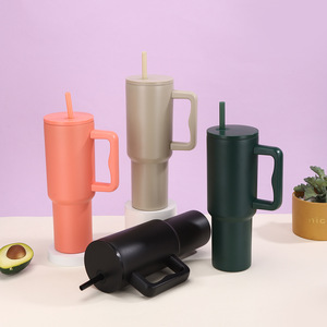 Gobelet isotherme en acier inoxydable tendance de 40 oz, grande capacité, imperméable, <span class=keywords><strong>mug</strong></span> à café de voyage avec poignée et paille - Product Image 3