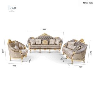 Set <span class=keywords><strong>Sofa</strong></span> Barok Prancis Mewah Warna Cerah, Set <span class=keywords><strong>Sofa</strong></span> Ruang Tamu Eropa Royal Istana Kain Ukir Tangan - Product Image 6