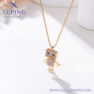 XUPING Collar con Colgante de Robot de Acero Inoxidable Chapado en Oro de 18K con Circonita Cúbica para Mujer, Joyería Minimalista - Product Image 3