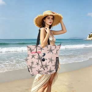 2-pack Custom Design Water Resistant Large <b>Beach</b> Shoulder <b>Bag</b> Summer <b>Bag</b> Starfish Print Polyester Women's Tote <b>Bag</b> with Pouch - Product Image 6