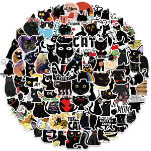 ZY1598C 100 Pezzi Adesivi Gatto Nero Cartoon Impermeabili per Decorare Quaderni, Skateboard, Biciclette, Bagagli, Chitarre per Adolescenti e Bambini - Product Image 1