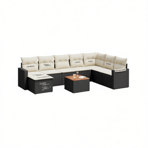 Ensemble de canapés de jardin noir et crème avec coussins, mobilier d'extérieur résistant aux UV, rotin PE, design contemporain - Product Image 1