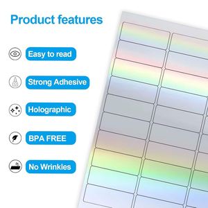 Holographic Rectangular PET Sticker Labels UV Printable Silver Rainbow Effect 30 Per Sheet Packaging Label - Product Image 4