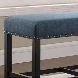 Banc de salle à manger à hauteur de comptoir bleu DB Biony avec garniture de tête de clou en tissu durable pour vos meubles de salle à manger élégants - Product Image 4