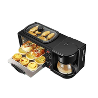 Modernck Machine à petit-déjeuner électrique 3 en 1 640W Four ménager multifonction avec cafetière Poêle à frire pour hôtels Couleur noire