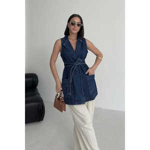 Chaleco Vaquero con Cinturón para Mujer, Prenda Exterior 100% Algodón, Sin Mangas, con Cinturón Ajustable - Product Image 6