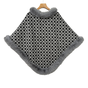 <span class=keywords><strong>Poncho</strong></span> châle en fausse fourrure taille unique pour femme, cape en tissu doux style pull, coupe ample à motif <span class=keywords><strong>pied</strong></span>-<span class=keywords><strong>de</strong></span>-<span class=keywords><strong>poule</strong></span>, vêtement d'extérieur hiver - Product Image 2