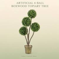 Arbre topiaire artificiel en buis à quatre boules en pot, décoration intérieure réaliste, faux vert