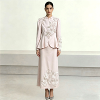 Conjunto Elegante de Dos Piezas con Cuentas para Mujer, Estilo Modesto para Eid Mubarak, Vestido de Fiesta de Manga Larga con Bordado de Flores 3D y Pedrería