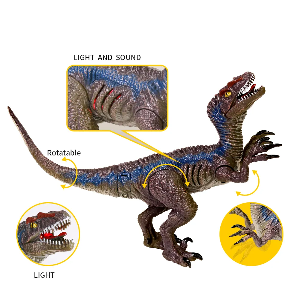 2022 नई गर्म velociraptor मॉडल प्लास्टिक चल ध्वनि के साथ संयुक्त खिलौने बो डायनासोर