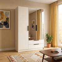 Armoire moderne en bois à 3 portes avec miroir, armoire de rangement pour chambre à coucher, tiroirs multifonctionnels pour le rangement des vêtements, pour le salon, l'école