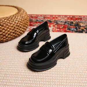 Women's Patent Leather Flat Loafers round Toe Thick Soled Casual Shoes with Interchangeable Accessories Breathable Spring Summer