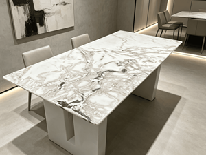Table à manger de luxe en quartzite blanc Fendi naturel, table à manger rectangulaire moderne en marbre bleu sodalite pour villa, maison, hôtel - Product Image 2