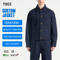 YUCE Nouvelle Arrivée Veste en jean vintage pour homme avec logo personnalisé, surpiqûres contrastées, délavage acide, style streetwear, vente en gros