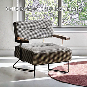 Fauteuil de loisirs moderne et simple à motif à carreaux, chaise en métal pour la maison, le bureau, le salon, l'hôtel, durable et écologique - Product Image 2