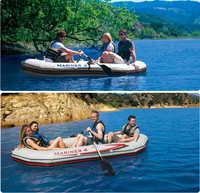 Ensemble de bateau pneumatique Intex 68376 pour 4 personnes, bateau de pêche en PVC robuste pour les sports nautiques en plein air