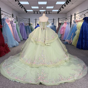 Robe de <span class=keywords><strong>soir</strong></span>ée Jancember 6921 élégante en vert sauge avec fleurs 3D pour Quinceañera - Product Image 4