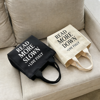 Sac fourre-tout en toile réutilisable personnalisé avec logo imprimé, petit sac bento en coton naturel, idéal pour les librairies, le travail et les activités de plein air