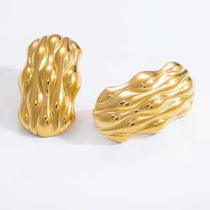 Fashion <b>Stud</b> Earrings Wave Geometry Electroplated 18K Gold <b>Titanium</b> Steel Party Jewelry Women's Earrings EH11210 - Product Image 5