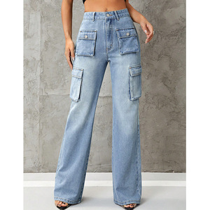 Jeans Cargo de Cintura Alta para Mujer, Estilo Europeo Americano, Corte Ajustado, Pantalones Largos de Mezclilla, Ropa Casual de Calle - Product Image 3