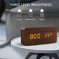 Jam Alarm Desktop LED kayu Digital, Jam Alarm Desktop bertenaga USB desain antik Modern, jam Quartz bambu mewah, jam meja hemat ruang