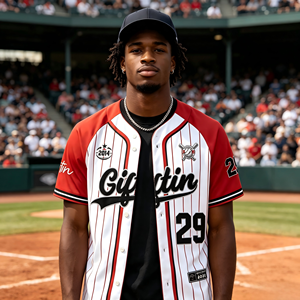 Camiseta de Béisbol de Alta Calidad para Hombre, con Rayas Verticales, Logotipo Gráfico Personalizado, Botones, Manga Corta, Estilo Deportivo Informal - Product Image 1