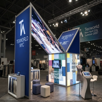 Stand d'exposition personnalisé 20x20 avec écran rétroéclairé SEG et support TV pour Texworld New York City Été 2027