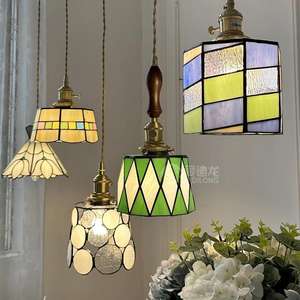 <span class=keywords><strong>Lampe</strong></span> à souder rétro en laiton artisanal, style américain, pour chevet, couloir, salle à manger, café et petite pièce en verre coloré - Product Image 3