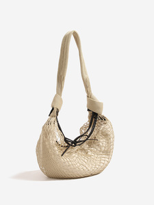 Bolso <span class=keywords><strong>de</strong></span> Hombro Estilo Paja para Playa, Ligero, Color Caqui, Tejido <span class=keywords><strong>de</strong></span> Red, Forma <span class=keywords><strong>de</strong></span> Media Luna, Correa Ajustable - Product Image 6
