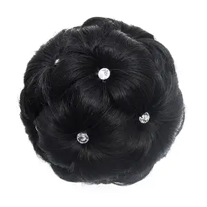 Reou clip trong tóc Bun cho phụ nữ tóc updo hairpiece với Rhinestone-Đen