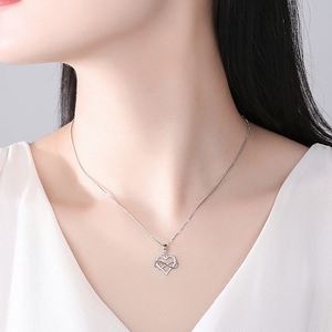 Nouveauté SPJ, collier avec pendentif en forme de cœur infini en argent sterling rhodié S925, zircon cubique, bijoux fins minimalistes pour mariage - Product Image 3