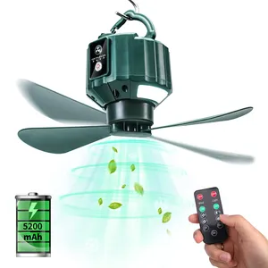 Houli Groothandel Thuis Draagbare Mini Goedkope Plafondventilator Voor Binnen 5200Mah Met Led-Verlichting Afstandsbediening