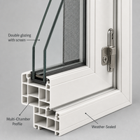 Fenêtre de remplacement simple à battant en PVC/UPVC avec moustiquaire, conception personnalisée, certifiée et vérifiée