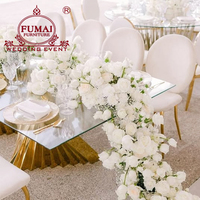 Table de réception de mariage en acier inoxydable doré design table d'événement de fête élégante avec plateau en verre trempé
