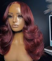 Peluca de Cabello Humano Natural Ondulado Suelto 13*4 HD Lace Glueless Color Marrón con Frontal Pre-arrancado 99J, Peluca Rizada y Lisa