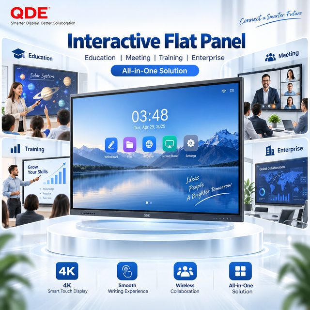 QDE 75 inch Interactive Board Led Touch Panel 55 65 Inch Interactive Touch Screen Monitor Led Flat Panel