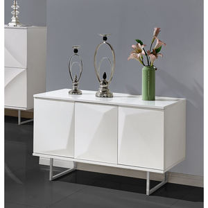 Buffet de salle à manger en bois vieilli et aluminium, style japonais, finition laquée, bord brut, avec plateau en acier inoxydable bleu, provenance Indonésie - Product Image 1