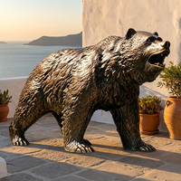 Sculpture d'ours en bronze 3D puissante avec base ornée - Figurine d'animal classique de luxe pour les cadeaux de la Fête Nationale et les anniversaires