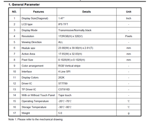 Display LCD TFT 172 X 320 da 1,47 Pollici, Schermo IPS con Batteria, Piccolo Pannello Touch con Interfaccia SPI da 4W - Product Image 2